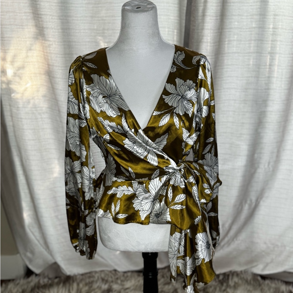 O.L.M. Olive/White Satin Wrap Boouse